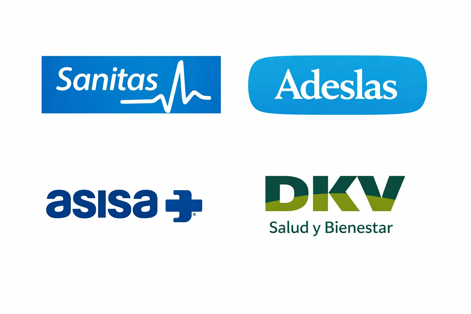 Logotipos de las aseguradoras sanitarias espa&ntilde;olas Sanitas, Adeslas, Asisa y DKV