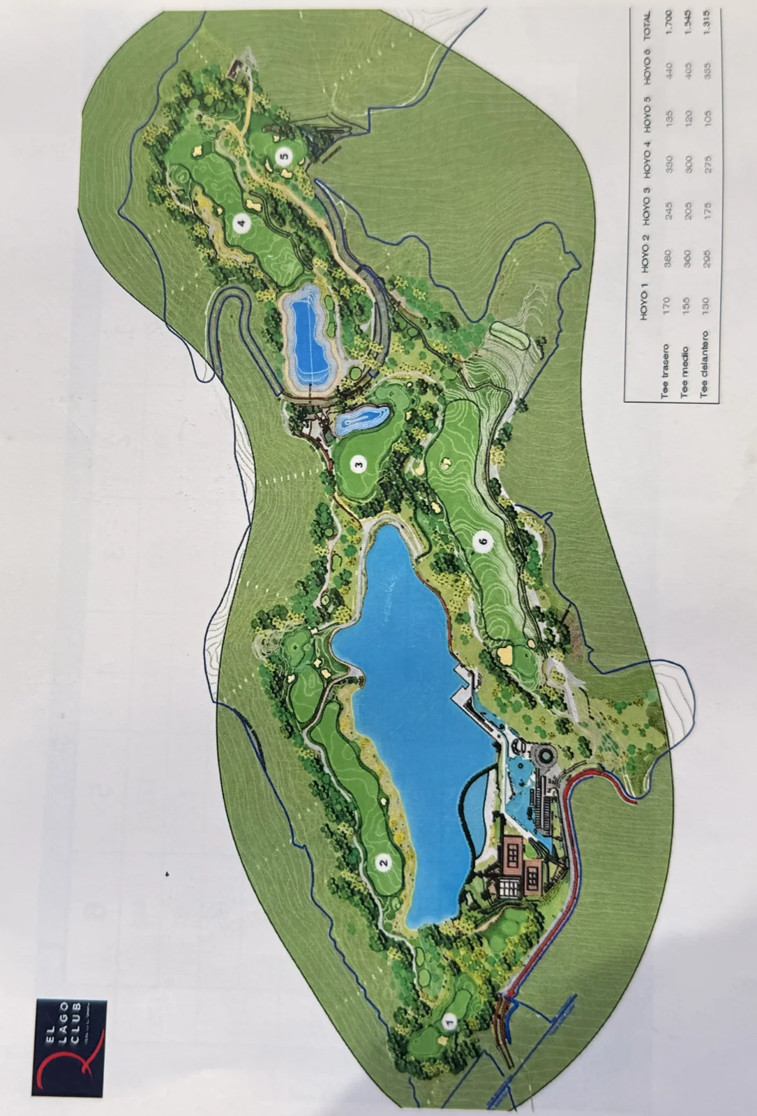 The course plan of El Lago Club at Real de La Quinta: six holes drawn around the lake